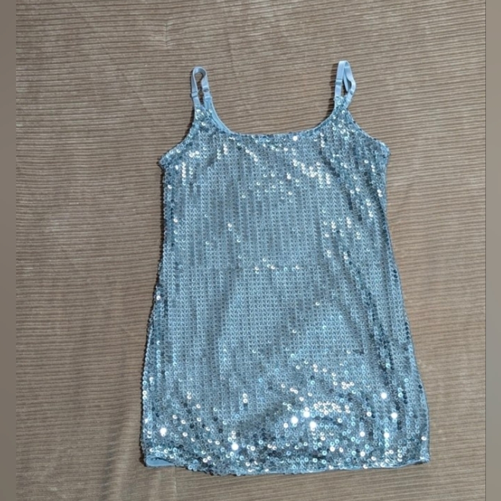 Sequin Embellished Silver Camisole/Tank Top